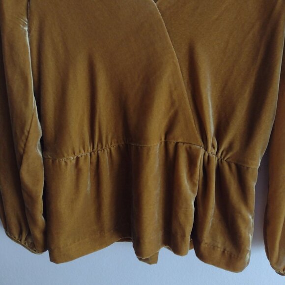 J.Crew Faux Wrap Velvet Blouse 8 Dijon Yellow Long Sleeve Top - Picture 4 of 11